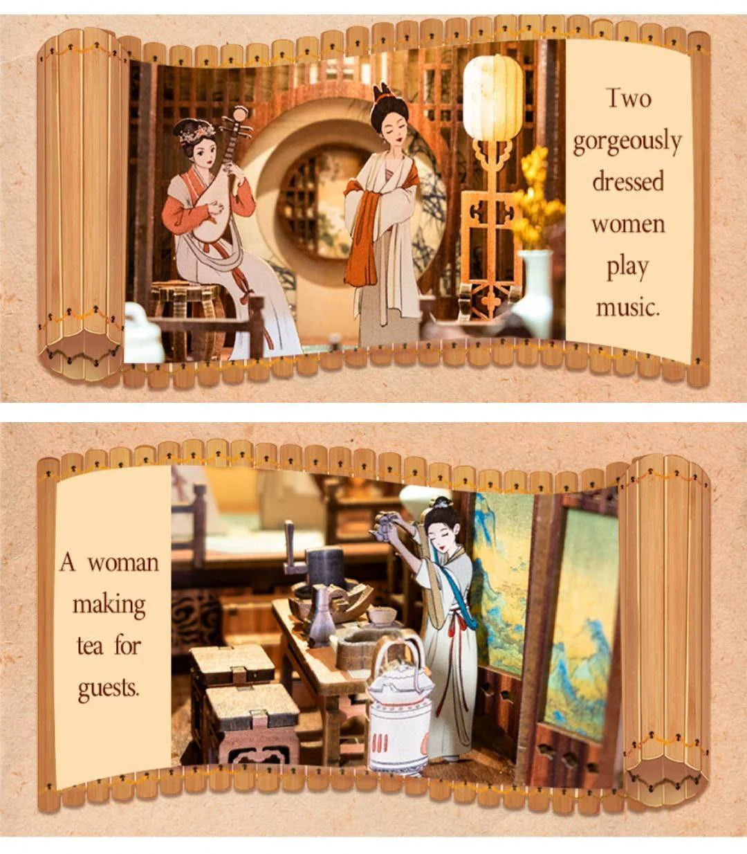 Elegant Song Dynasty Book Nook - DIY Book Nook Kits Japanese Book Nooks Book Shelf Insert Book Scenery Bookends with LED Model Building Kit