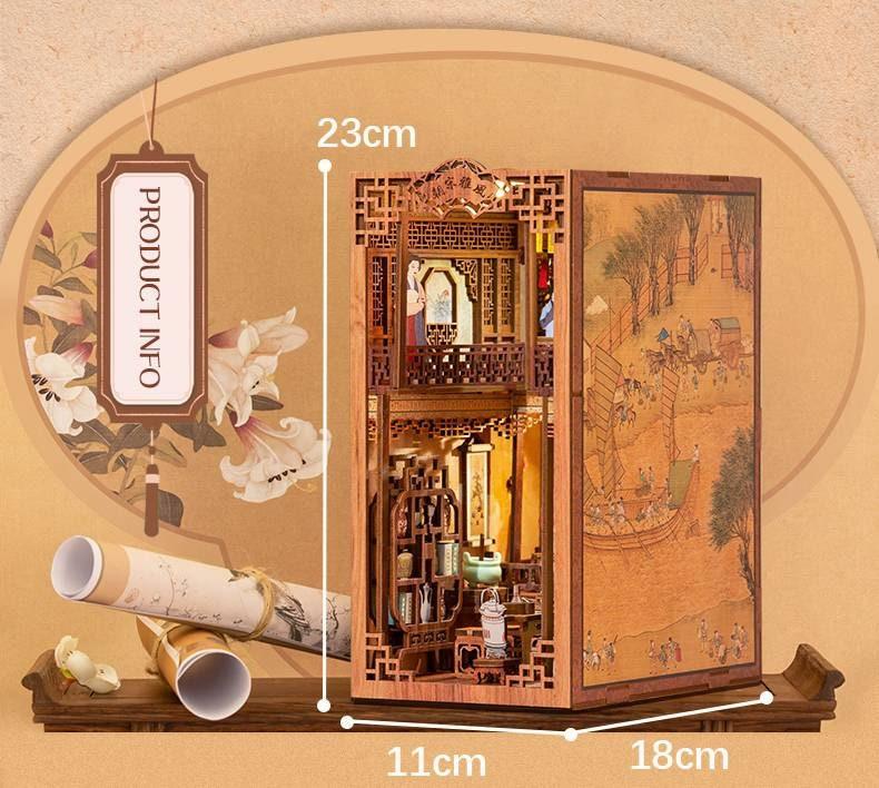 Elegant Song Dynasty Book Nook - DIY Book Nook Kits Japanese Book Nooks Book Shelf Insert Book Scenery Bookends with LED Model Building Kit