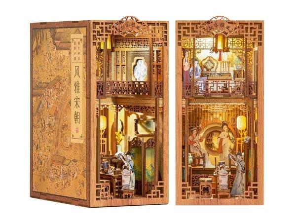 Elegant Song Dynasty Book Nook - DIY Book Nook Kits Japanese Book Nooks Book Shelf Insert Book Scenery Bookends with LED Model Building Kit