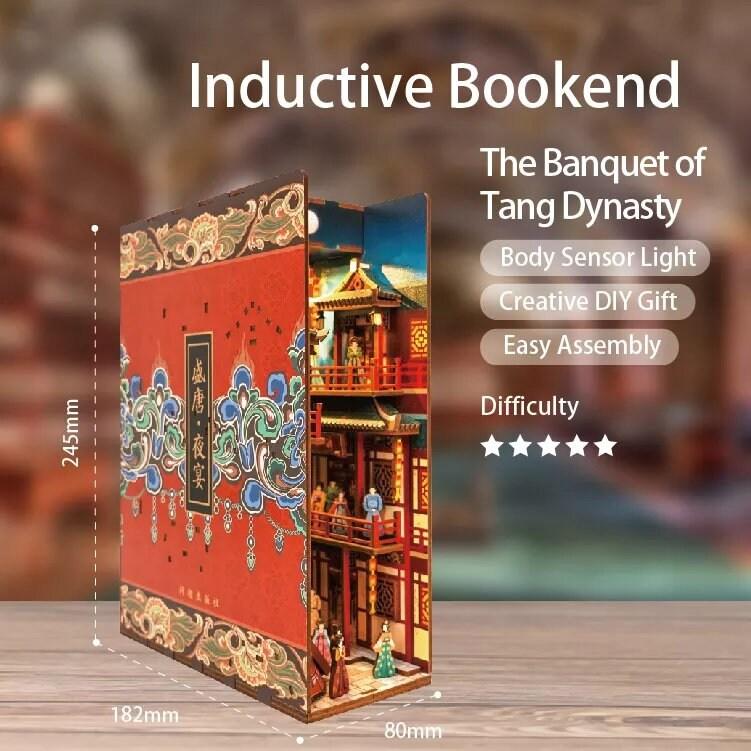 The Banquet of Tang Dynasty Book Nook - DIY Book Nook Kits Book Shelf Insert Book Scenery Bookends Bookcase with Light Model Building Kit