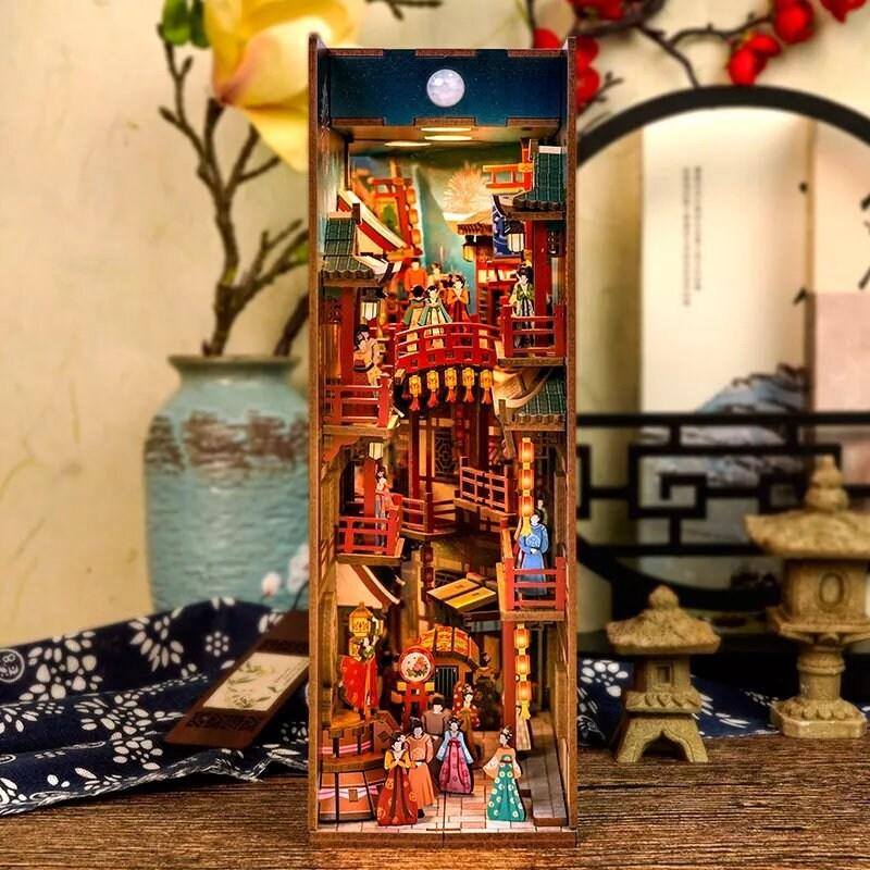 The Banquet of Tang Dynasty Book Nook - DIY Book Nook Kits Book Shelf Insert Book Scenery Bookends Bookcase with Light Model Building Kit