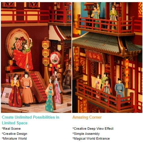 The Banquet of Tang Dynasty Book Nook - DIY Book Nook Kits Book Shelf Insert Book Scenery Bookends Bookcase with Light Model Building Kit