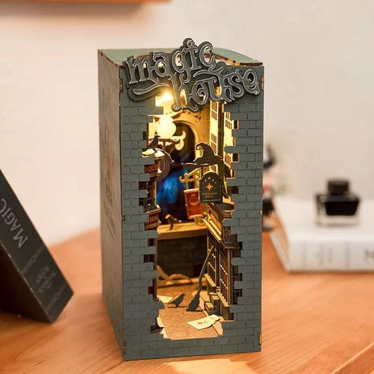 Magic House Book Nook - DIY Book Nook Kits Book Doll House Book Shelf Insert Book Scenery Bookends Bookcase with Light Model Building Kit