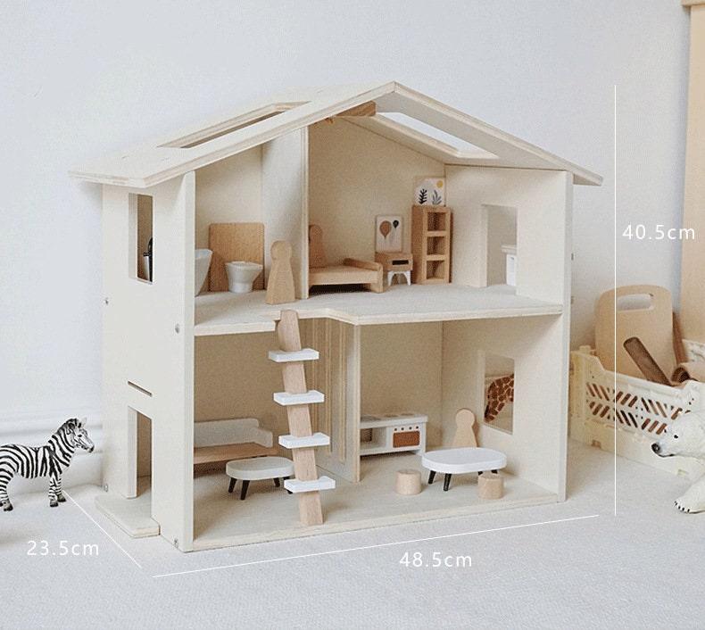 Wooden Dollhouse Pretend Play House With Furniture Large Dollhouse Liberty Dollhouse For Kids Two Story Dollhouse Children Gift