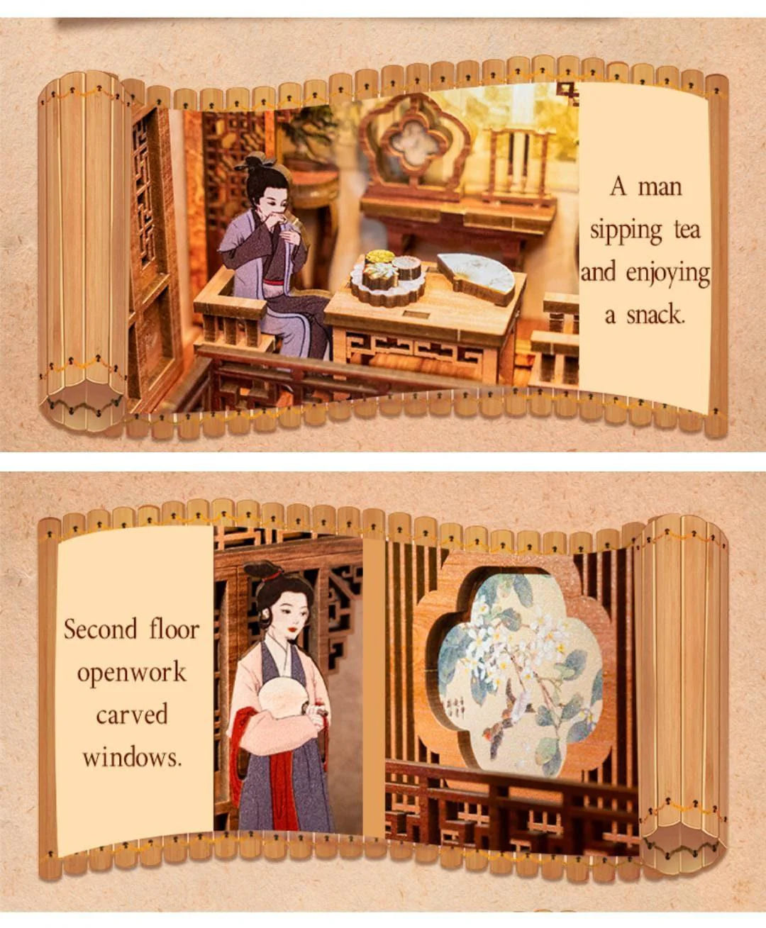 Elegant Song Dynasty Book Nook - DIY Book Nook Kits Japanese Book Nooks Book Shelf Insert Book Scenery Bookends with LED Model Building Kit