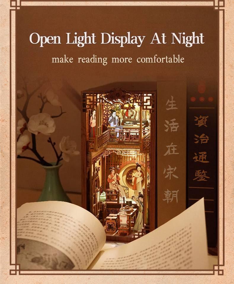 Elegant Song Dynasty Book Nook - DIY Book Nook Kits Japanese Book Nooks Book Shelf Insert Book Scenery Bookends with LED Model Building Kit