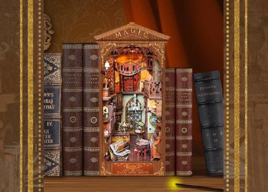 Magic Book House - Eternal Bookstore Book Nook - DIY Book Nook Kits Library Book Shelf Insert