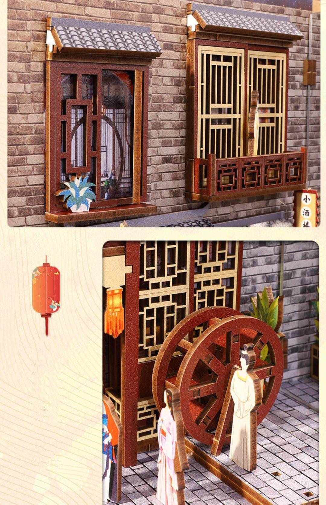 DIY Book Nook Kits - Charming Alley Japanese Street Book Nook - DIY Book Shelf Insert Decorative Bookends Bookcase with LED Building Kit