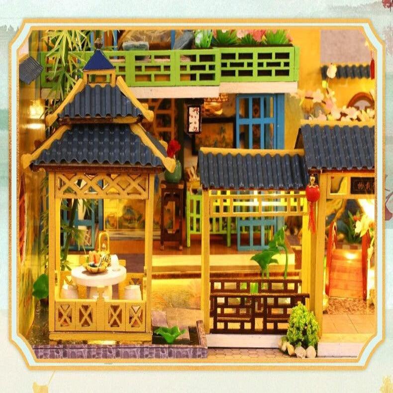 Inherit Design Japanese Villa Miniature Dollhouse DIY Dollhouse Kits Three Story Traditional Villa Dollhouse Japanese Dollhouses DIY Crafts