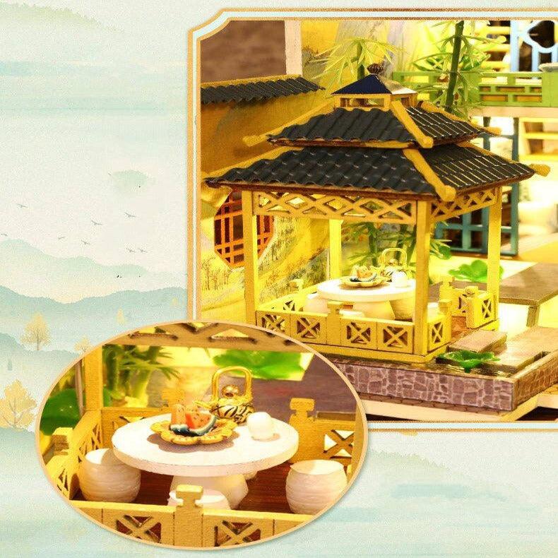 Inherit Design Japanese Villa Miniature Dollhouse DIY Dollhouse Kits Three Story Traditional Villa Dollhouse Japanese Dollhouses DIY Crafts