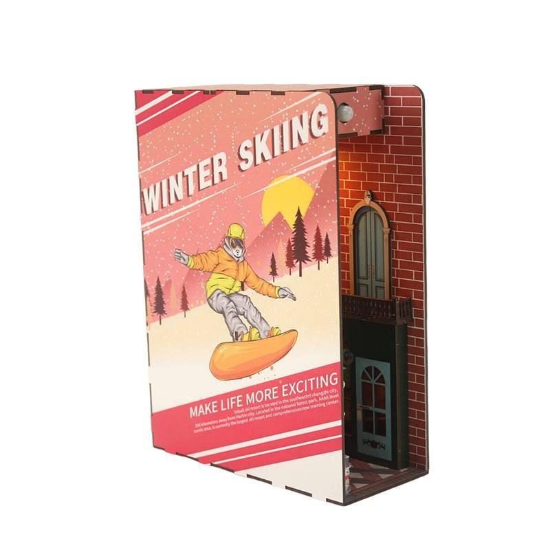 Winter Travel DIY Book Nook Kits Skiing Sports Book Nook Decorative Winter Bookends Snow Village Book Nooks Winter Street Alley Book Nooks