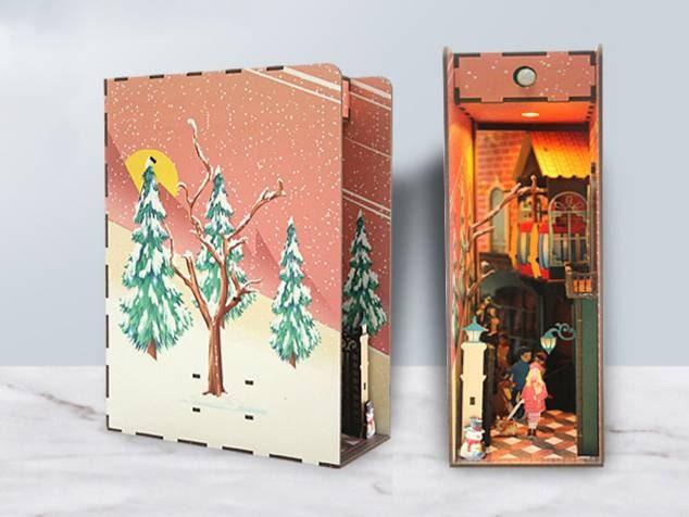 Winter Travel DIY Book Nook Kits Skiing Sports Book Nook Decorative Winter Bookends Snow Village Book Nooks Winter Street Alley Book Nooks