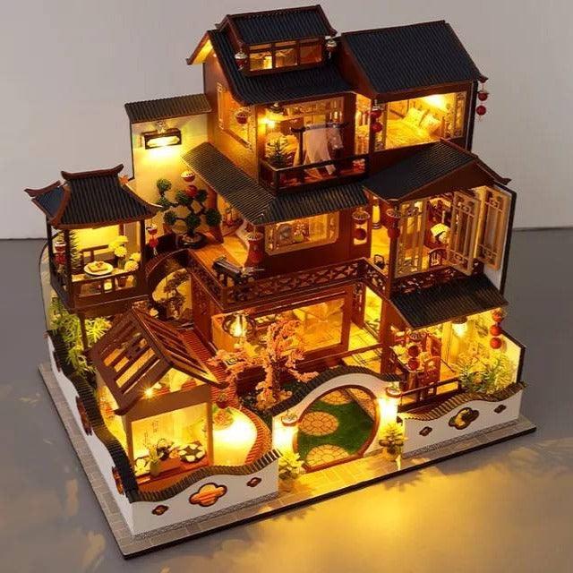 DIY Dollhouse Kit Ancient Japanese Villa Chinese Style Capital City Doll House Large Size Birthday Gift Mini House Traditional Miniature