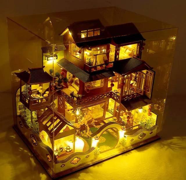 DIY Dollhouse Kit Ancient Japanese Villa Chinese Style Capital City Doll House Large Size Birthday Gift Mini House Traditional Miniature