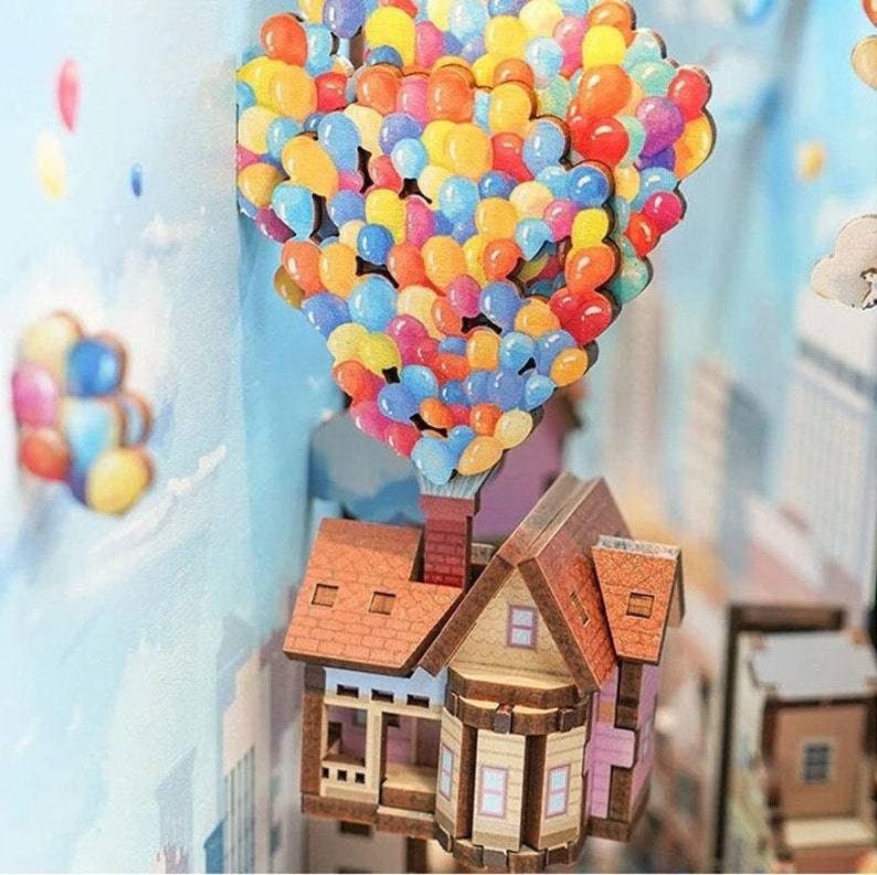 Balloons In The Sky - DIY Book Nook Kits Book Doll House Book Shelf Insert Book Scenery Bookends Bookcase with Light Model Building Kit