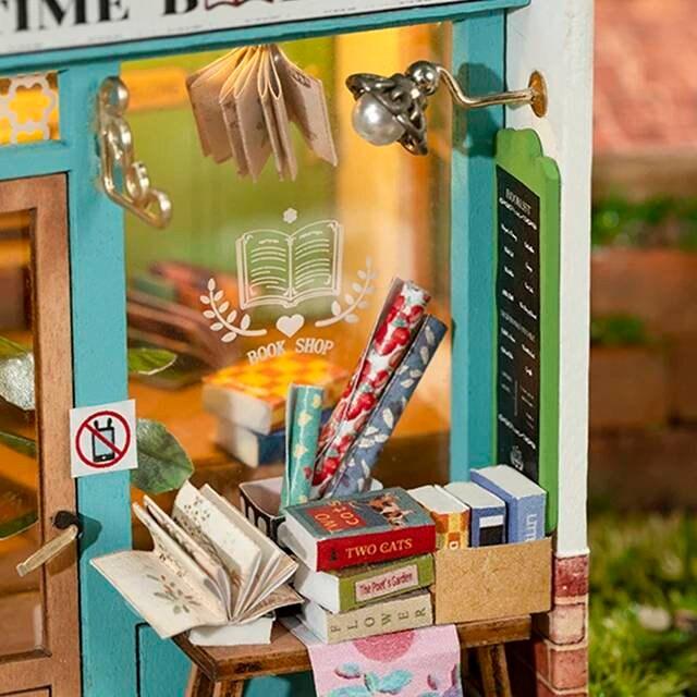 Free Time Bookshop Miniature Dollhouse Bookstore DIY Dollhouse Kits Library Miniature Easy To Assemble Dollhouse For Kids & Adult