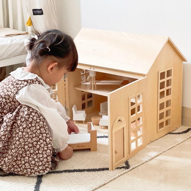 Wooden Dollhouse Pretend Play House With Openable Doors & Furniture Large Dollhouse Liberty Dollhouse For Kids Two Story Dollhouse Gift