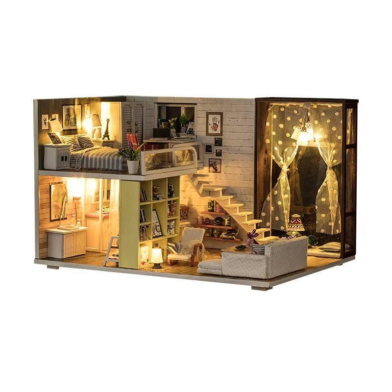 Miniature Dollhouse - DIY Dollhouse Kit - Contracted City Apartment Dollhouse Modern Style Living Room Duplex Miniature Kit Adult Crafts Kit