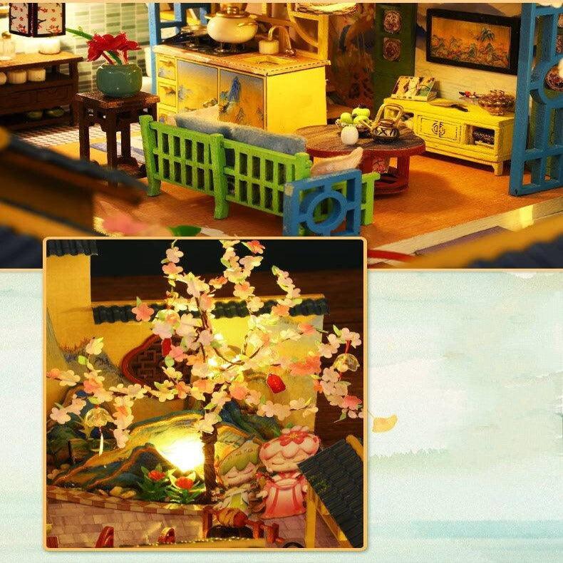 Inherit Design Japanese Villa Miniature Dollhouse DIY Dollhouse Kits Three Story Traditional Villa Dollhouse Japanese Dollhouses DIY Crafts