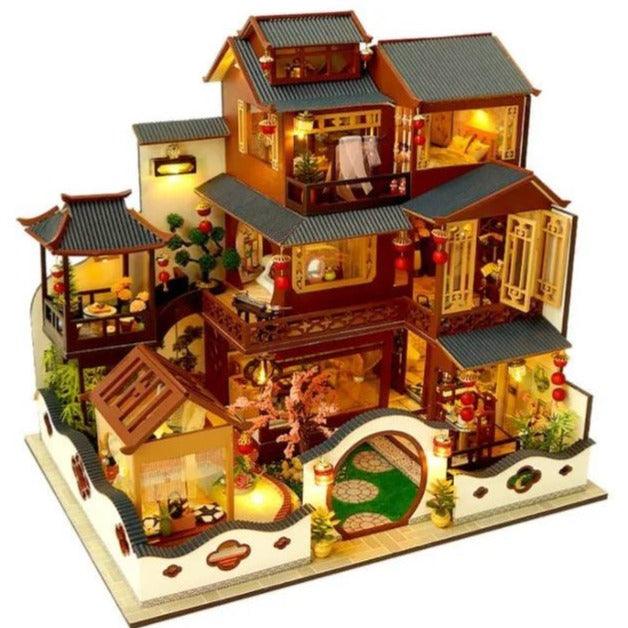 DIY Dollhouse Kit Ancient Japanese Villa Chinese Style Capital City Doll House Large Size Birthday Gift Mini House Traditional Miniature