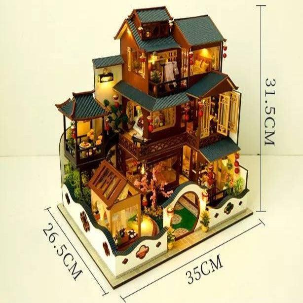 DIY Dollhouse Kit Ancient Japanese Villa Chinese Style Capital City Doll House Large Size Birthday Gift Mini House Traditional Miniature