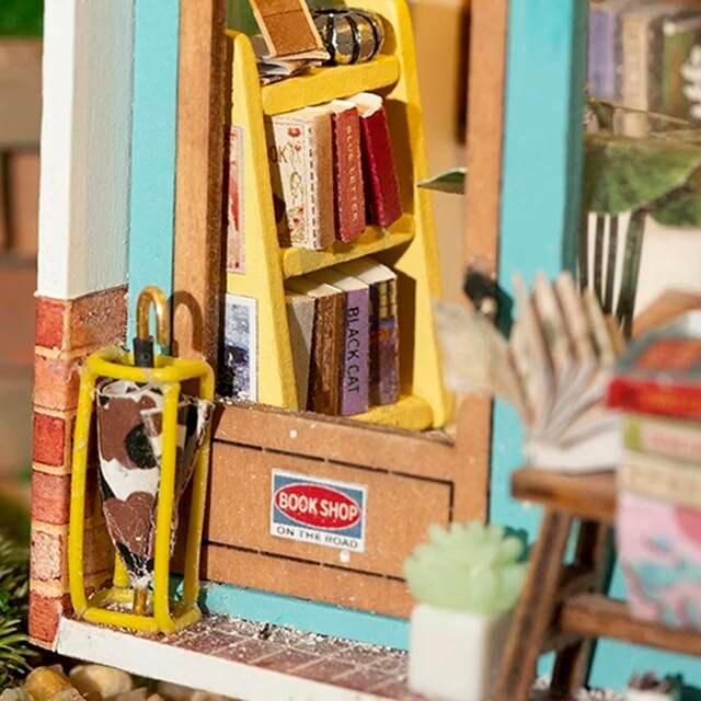 Free Time Bookshop Miniature Dollhouse Bookstore DIY Dollhouse Kits Library Miniature Easy To Assemble Dollhouse For Kids & Adult