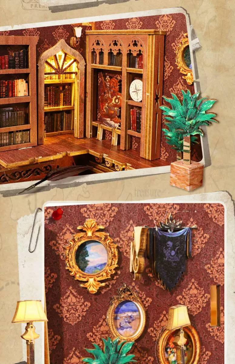 Books Library Book Nook - Eternal Bookstore Book Nook - DIY Book Nook Kits Book Shelf Insert Book Shop Bookends with LED Model Building Kit