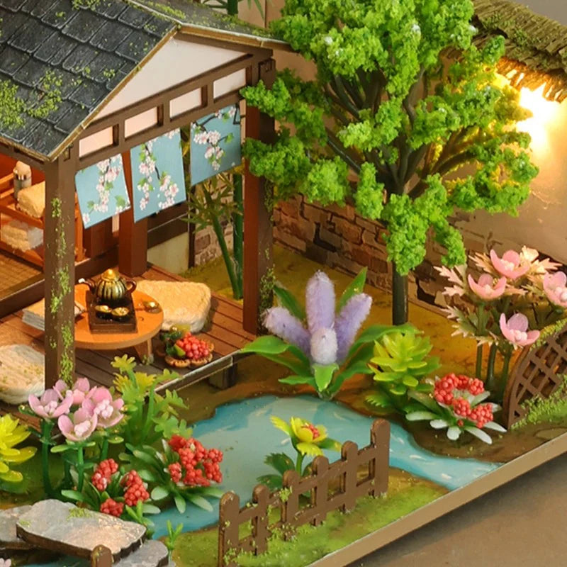 Bamboo Spring Courtyard Casa Miniature Building Kits Dollhouse With Furniture Big Villa Crafts Gifts