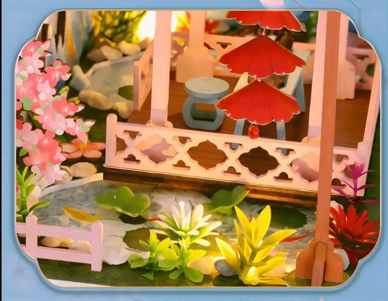 DIY Dollhouse Kit Sakura Temple Tree House Japanese Dollhouse With Moonlight & Lotus Pond Japanese Miniature Dollhouse Holiday Crafts