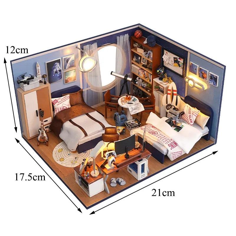 DIY Dollhouse Kit Cozy Bedroom Miniatures Astronauts Room Barbie Room Combination Style Bedrooms