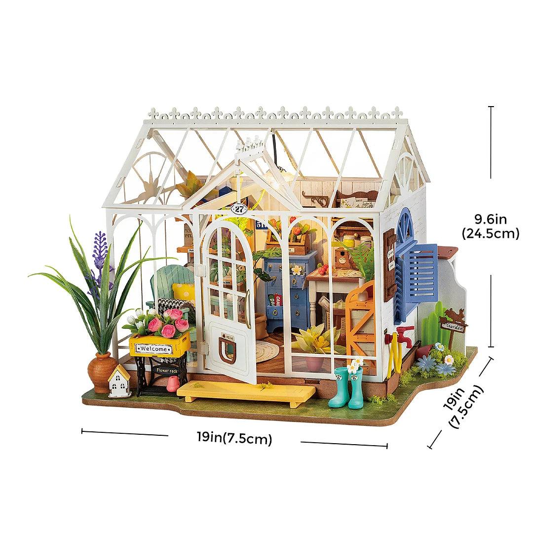 DIY Greenhouse Miniature Dollhouse Kit Panoramic Garden House Miniature With Flower Chandelier