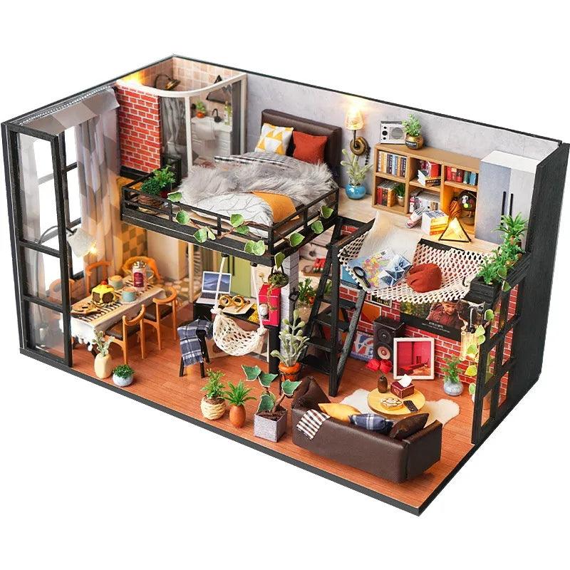 Duplex Apartment Miniature Dollhouse Kit Vacation Living Cozy House Miniatures