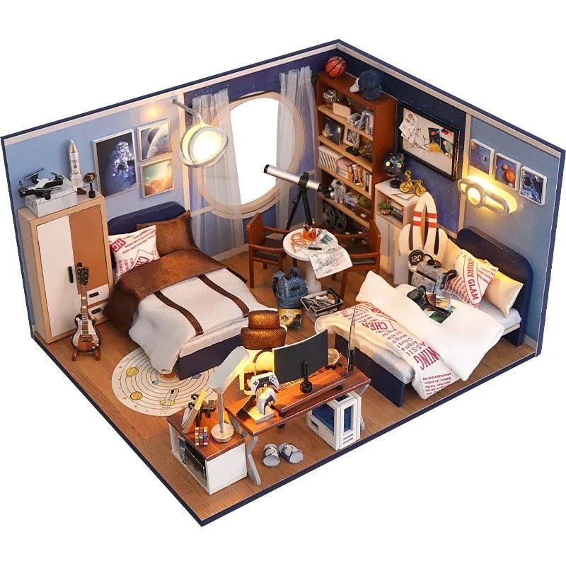 DIY Dollhouse Kit Cozy Bedroom Miniatures Astronauts Room Barbie Room Combination Style Bedrooms