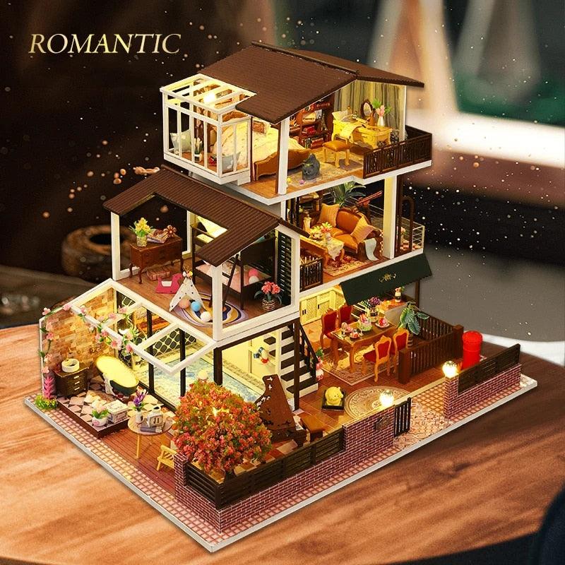 DIY Dollhouse Kit Romantic European Style Miniature Dollhouse Kit Large Villas Miniatures