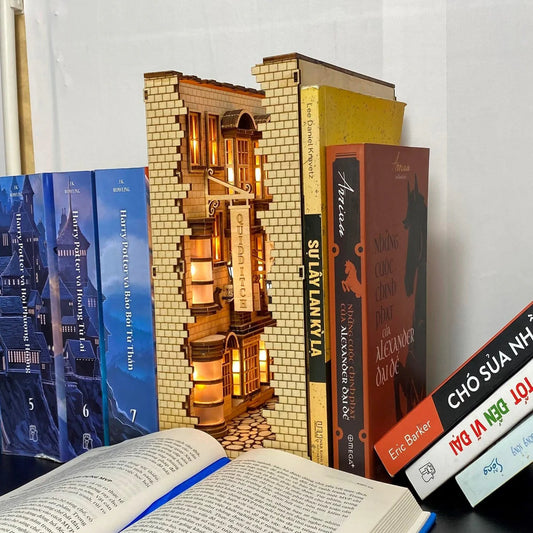 DIY Magic Alley Book Nook - DIY Book Nook Kits - Wizard Alley Book Nook Dioramas Book Shelf Insert Book Scenery with LED Model Building Kit